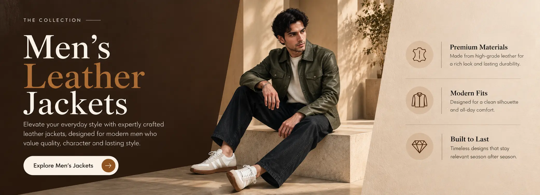 Men's leather jackets: premium materials, modern fits and lasting quality.