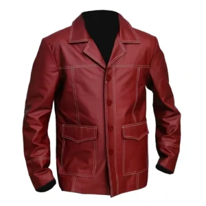 Alternative view of Tyler Durden Fight Club Red Leather Jacket