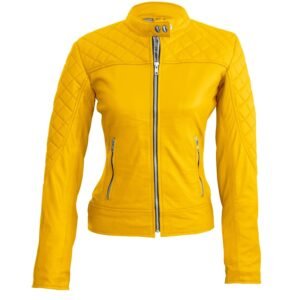 Women Yellow Quilted Stylish Premium Leather Jacket