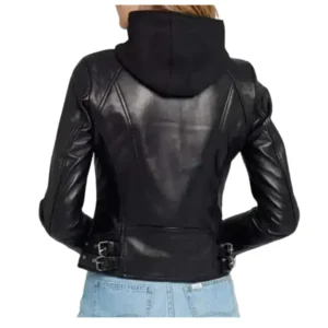 Alternative view of Women's Black Leather Jacket With Hood