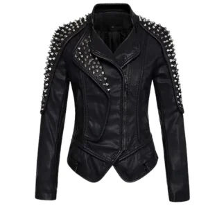 Women's Punk Style Studded Leather Jacket