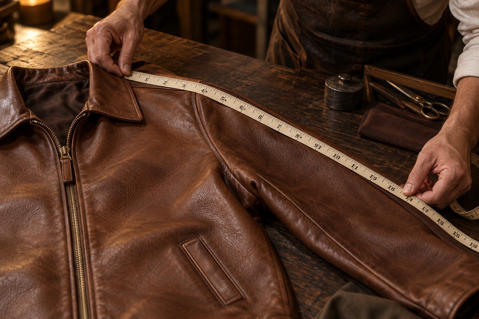 Leather jacket measurements and tailoring details