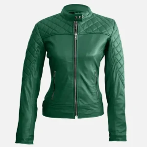 Women Green Quilted Stylish Premium Leather Jacket