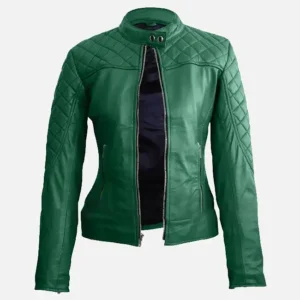 Alternative view of Women Green Quilted Stylish Premium Leather Jacket