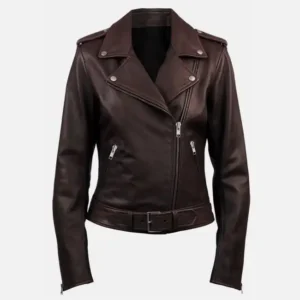 Women's Biker Leather Jacket Dark Brown